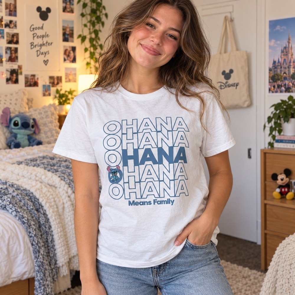 Disney Lilo & Stitch Ohana Means Family Graphic T-Shirt White Large